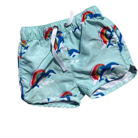 Hanna Andersson rainbow and dolphin swim trunks baby boy 6-12 mo 70 lined shorts - Picture 1 of 6